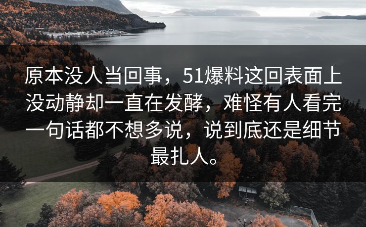 原本没人当回事，51爆料这回表面上没动静却一直在发酵，难怪有人看完一句话都不想多说，说到底还是细节最扎人。  第1张
